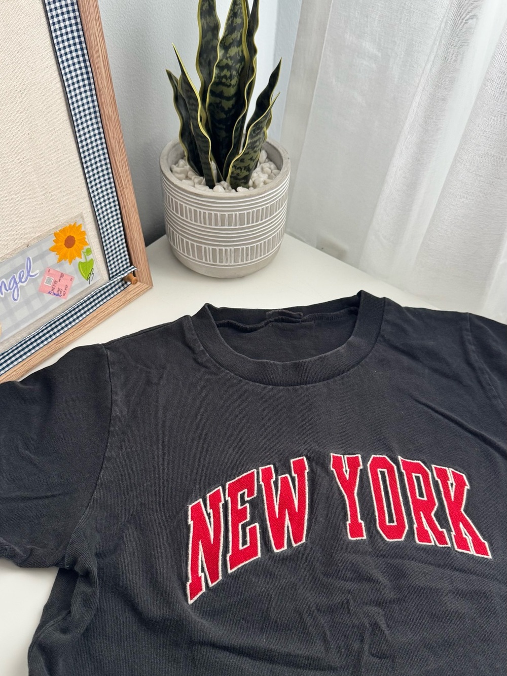 Brandy Melville Black Tee with Red "NEW YORK" Graphic